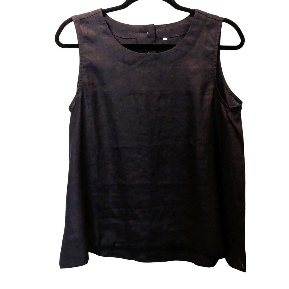 Iximo Women's Sz M 100% Linen Black Sleeveless Swing Shirt Tank Top Lagenlook